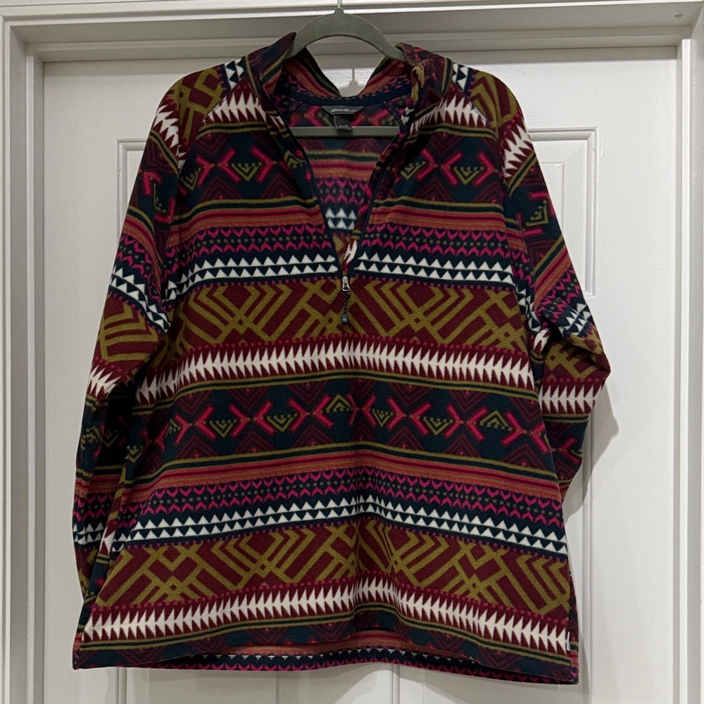 Eddie Bauer Multicolor Geometric Patterned Fleece Pull Over